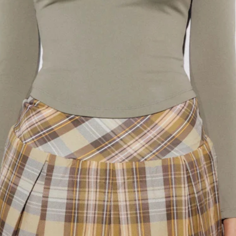Elegant Plaid A-Line Skirt in Tan and Brown